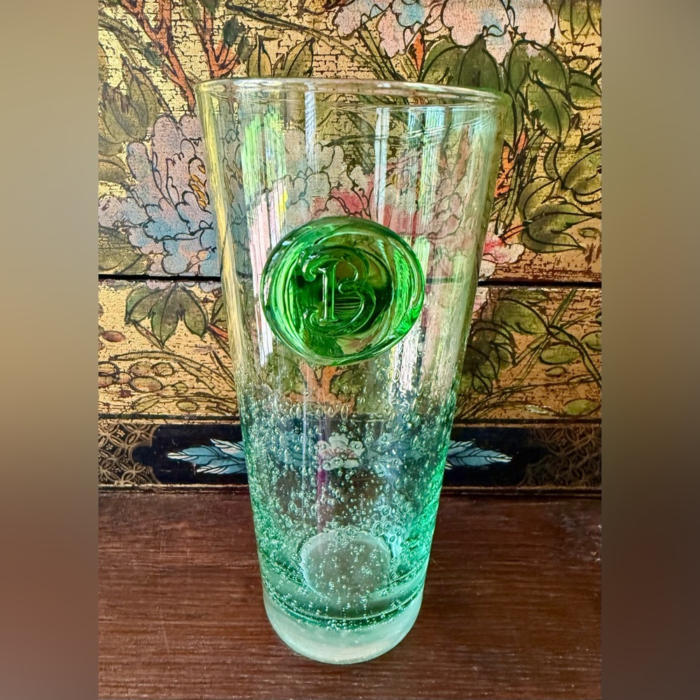 ANTHROPOLOGIE MCM Bubble Tumbler Highball Glass Green 7" | Initial “B”